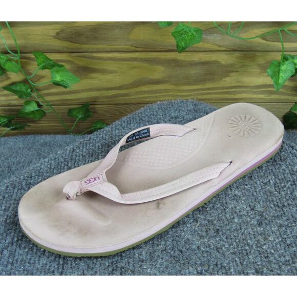 UGG Women's Kayla Flip Flop Pink Leather Sz 9 Medium Used 2025 - Picture 1 of 6